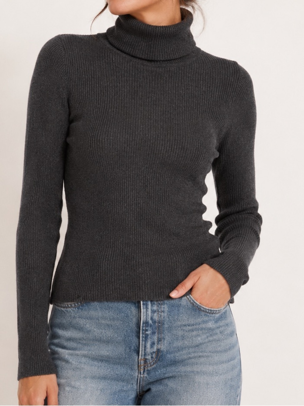 Women's Charcoal Ribbed Turtleneck Sweater